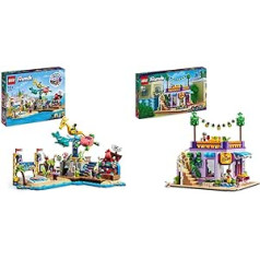 LEGO 41737 Friends Beach Adventure Park & 41747 Friends Heartlake City kopienas virtuves rotaļu komplekts ar ēdiena gatavošanas piederumiem, 3 mini lellītēm un kaķa figūru Čurro, rotaļlietu virtuve bērniem no 8 gadu vecuma