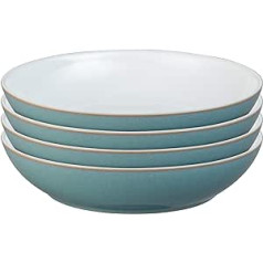 Denby Azure makaronu bļodu komplekts ar 4 trauku mazgājamām mašīnām, droši mikroviļņu krāsnī, 1050 ml, 22 cm, jūras zils, balts, keramikas keramikas trauku trauki, izturīgi pret šķembām un plaisām