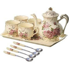 YOLIFE vintage porcelāna tējas komplekts ar 4 ziloņkaula ziedu tējas ballītes komplektu sievietēm (roze)