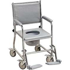 Careline mobilais tualetes ratiņkrēsls, sēdekļa platums 43 cm, kopējais platums 55 cm, maksimālā slodze 190 kg, melns polsterējums
