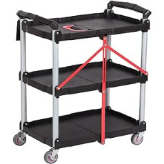 Mosegor serviravimo vežimėlis su ratukais, 3 lygiai, sulankstomas, virtuvės vežimėlis, 651 x 392 x 832 mm, keliamoji galia 90 kg biurui, sandėliui ir namams, juoda