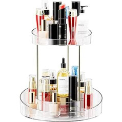 Lazy Susan Make-up-Organizer aus caurspīdīgs Acryl, 2-lagig, 360° drehbar, Kosmetik-Aufbewahrungsregal, Drehteller, Make-up-Präsentationsregal, ideāls für Badezimmer, Theke, Kommode