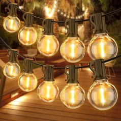 FANSANMY Outdoor Fairy Lights, 45,7 m Fairy Lights, āra barošana ar 75 + 2 G40 spuldzēm, IP45 ūdensizturīgs iekštelpās/ārā, paplašināmas Fairy Lights dārzam, iekšpagalmam, kāzām, ballītēm