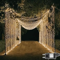 Dekofun gaismas aizkars 600 LED 6 x 3 m Fairy Lights aizkars ar spraudni, taimeris, 8 režīmi ūdensizturīgs pasaku gaismas aizkars āra iekštelpu Ziemassvētku kāzu logu dārza sienu dekorēšanai - silti balts