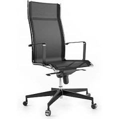 Ergonomisks biroja krēsls Bossberg BB70, rokām izgatavots Itālijā, regulējams, grozāms ar riteņiem, tērauda rāmis, jostasvietas atbalsts (nerūsējošais tērauds, melns/melns)
