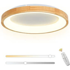 VOMI Modern LED aptumšojams griestu apgaismojums koka 50 cm griestu lampa ar tālvadības pulti 36 W viesistabas lampa apaļa koka lampa guļamistabas lampa griestu apgaismojums bērnu istabas viesistaba