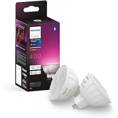 Philips Hue White Ambiance & Color MR16 LED lampa, regulējama, 16 miljoni krāsu, vadāma, izmantojot lietotni, saderīga ar Amazon Alexa (Echo, Echo Dot), Twin Pack