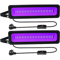 CREATESTAR LED UV Black Light, 50 W 2 LED Black Light Spotlights, IP66 Waterproof, 395-405 nm Wavelengths LED UV Light, Black Light Lamp for Party, Bar, Body Colour, Fluorescence Poster, Aquarium