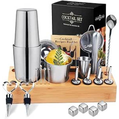 ZBPASL 16-Piece Cocktail Shaker Set, Cocktail Set with Cocktail Shaker, Jigger, Ice Tongs, Cocktail Mixing Set with Muddler, Bottle Opener, Shaker Cocktail Set, Bar Tool Set (Silver)