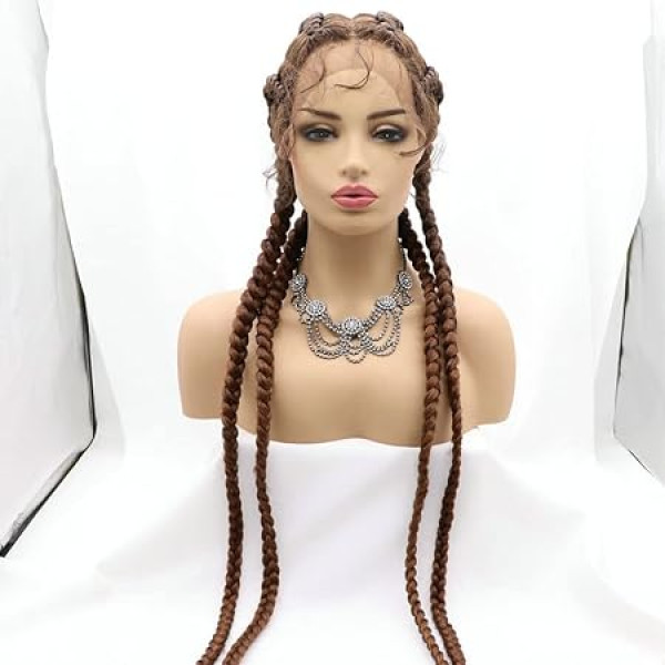 Serenewig Dabiskā Ombre Blond 4 x Twist Double Dutch Braids Parūkas Sintētiskās mežģīņu priekšējās parūkas sievietēm 1B/30 Jauktās blondās kukurūzas pīnes ar bērnu matiem Long 4 x Braids Parūka