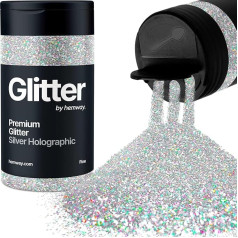 Hemway Sudraba hologrāfiskais spīdums Fine 130 g / 4,6 oz Pulveris Metāliskā sveķu pulveris amatniecības spīdumu spīdumu pārslas Sequins epoksīdsveķu tumbulīšiem, matu sejas ķermeņa acu nagu mākslas festivālam, DIY partiju rotājumiem kr