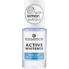 ‎Essence Cosmetics Essence, Active Whitener Base Coat Brightening Nail Care Transparent Brightening Translucent No Acetone Vegan No Alcohol 8 ml Beige