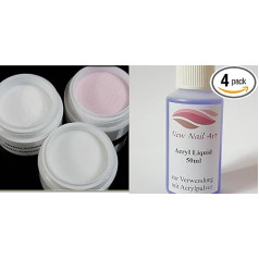 ‎New Nail Art Nail Art Set of 3 Acrylic Powder 30 g Clear Pink White + Acrylic Liquid 50 ml for Nail Design Accessories Gel Modelling