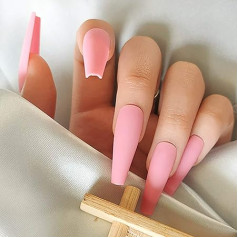 Bohend Long Coffin False Nails Matt Gradient Fake Nail Ballerina Party Pack of 24 Press on Nail for Women and Girls