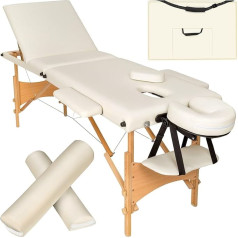 Tectake ® 3 zonų masažo stalas, maksimali apkrova 250 kg, mobilus masažo suolas, komplektas su priedais, paminkštinimu, ratukais, mediniu rėmu, krepšiu, kaip kosmetinė kėdė, studijos baldai, reguliuojamas aukštis,