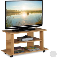 TV galdiņš ar ritenīšiem, 2 nodalījumi televizoram, konsolei un uztvērējam, pārvietojams TV galdiņš, HBT 45 x 80 x 40 cm, dabīgs, koksnes efekts