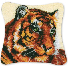 Coopay Latch Hook Cushion Kit, Animal Latch Cushion Set for Beginners, Adults or Children, DIY Latch Hook Kit, Large Tiger, Latch Hook Set 43 x 43 cm