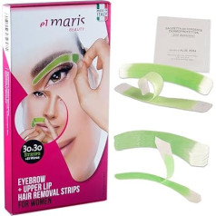 Elmaris Eyebrows and Upper Lips Cold Wax Hair Removal Strips Low Irritation & Painless and Long Lasting Easy to Use | 15 Strips Eyebrows + 15 Strips Upper Lips (60 Strips)