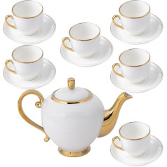 18-Piece Vintage Ceramic Tea Set, Teapot, Cup and Saucer, Women's Afternoon Tea Teapot Set (18, Gold Cord)