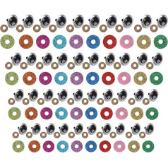 100 x apsauginės akys su spalvotais blizgučiais, apsauginės akys žaislinėms lėlėms (18 mm)