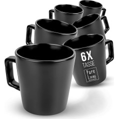 Coffee Cups Set of 6 Manhattan - Premium Stoneware for Dishwasher, Microwave - Mug Set Black Matt - Stylish Tea and Coffee Cups - Pure Living Crockery Urban Black Line