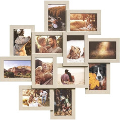 SONGMICS Picture Frame Collage 12 Foto rāmji 10 x 15 cm attēliem Foto kolāža Sienas kolāža Multi Frame Sienas dekorēšana Dabīgs bēšs RPF022N01