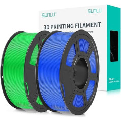 SUNLU PLA+ filaments, 1,75 mm, 2 kg, 3D printeru filaments, izturīgāks, glīti uztīts, 2 spoles, izmēru precizitāte +/- 0,02 mm, zils un zaļš