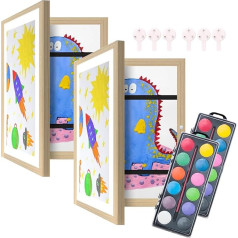 2 bilžu rāmju komplekts Bērnu zīmējumi A4 ar akvareļkrāsu krāsu komplektu 12 krāsu ietilpība aptuveni 100-150 bērnu mākslas darbiem Bērnistabas dekorēšana ar enkurpunktu kokmateriāliem