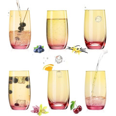 PLATINUX Glāzes dzeltenā/rozā krāsā Krāsains 300 ml (maks. 370 ml) 6 ūdens glāžu komplekts Glāzes uz sulu Glāzes uz sulu Glāzes uz dzērieniem Long Drink Glasses