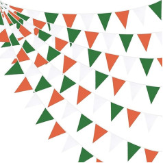 10m St Patrick's Day Festival Green Orange White Pennant Garland Decoration Party Fabric Bunting Triangle Flag Banner for Irish Theme Wedding Birthday Christmas Party Hanging