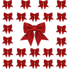 Whaline Pack of 24 Ziemassvētku lokiem rotājumi, sarkani vainagi lokiem, mazs Ziemassvētku eglītes loku, 5,5 collu Sequin Bow Tie, Xmas Dekoratīvie lokiem ornamenti mājas Ziemassvētku pusei