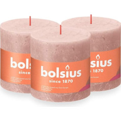 Bolsius Rustic Pillar Candle XXL, gaiši rozā, 3 gabali, 10 x 10 cm, dekoratīvās mājas sveces, degšanas laiks 62 stundas, bez aromāta, dabīgs augu vasks, bez palmu eļļas