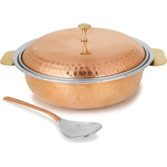 Zap Impex Tradicionālie indiešu servīzes trauki Donga Serving Bowl Terrine kalts varš ar vāku un karoti