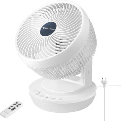 Mycarbon klusais turboventilators un 3D gaisa cirkulators 30 m², Eco-Mode gaisa kondicionēšanas ierīce, par 80% efektīvāka, 12 stundu taimeris, galda ventilators ar tālvadības pulti, balts