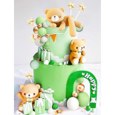 Jevenis Green Teddy Bear Sage Green Baby Shower Cake Decoration Teddy Bear Cake Topper Gender Reveal Cake Decoration Bear Baby Shower Party Supplies Teddy Bear Decoration