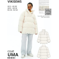 Vikisews Šūšanas Pattern sievietēm - Uma Coat šūšanas Pattern sievietēm izmērs XS - XL Plus Size - piemērots iesācējiem ar viegli sekot šūšanas instrukcijas