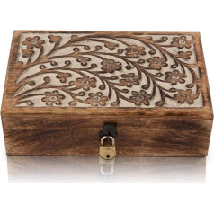 Great Birthday Gift Ideas, Handmade Decorative Wooden Jewellery Box with Lock and Key, Jewellery Organiser, Storage Box, Treasure Chest, Jewellery Holder, Storage (White)