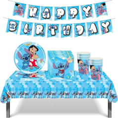 Stitch Birthday Decoration, 42 gab Lilo & Stitch Party galda piederumi, 42 gab Lilo & Stitch Party galda piederumi Stitch Decoration Birthday Party galda piederumu komplekts Party aksesuāri Banner, šķīvji, tasītes, ballītes piederumi