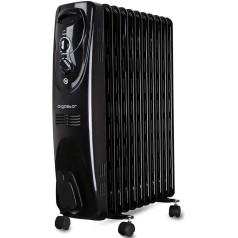 Aigostar Tummie 33JIE eļļas radiators, 11 ribas, ar eļļu pildīts radiators, 2300 vati, pārnēsājams, ar trim siltuma iestatījumiem un termostata kontroli, vienreizlietojams iepakojums.