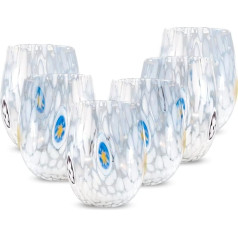 Gocce di Murano komplekts no 6 Murano stikla glāzēm Rainbow Rain Rain, ar rokām pūstas, 300 ml, krāsainas, 6 elegantu un vērtīgu ūdens glāžu komplekts (balts, 6)