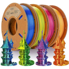 ERYONE Dual Divu toņu zīda PLA filaments 1,75 mm, 3D printeru filaments PLA +/-0,03 mm, 4 x 250 g/iepakojumā, sarkans/zils, zelta/sarkans misiņš, dzeltens/zaļš, zils/zaļš