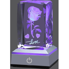 YANFEYHA 3D Rose Crystal Multicoloured Night Light, I Love You Decorative Lamp, Perfect Valentīndienas dāvanu idejas mana draudzene, sieva, mamma, Ziemassvētku diena, gadadiena, jubileja, dzimšanas dienas dāvanas viņai