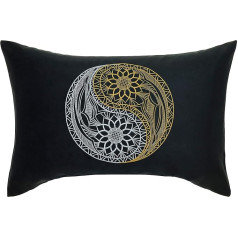 EXPRESS-STICKEREI Jogas spilvens, Yin Yang Mandala spilvens ar pildījumu, 40 x 60 cm, budisma apdare, enerģija un harmonija, dīvāna spilvens, dzīvojamās istabas dekoratīvais spilvens, Feng Shui aksesuārs, dekoratīvs