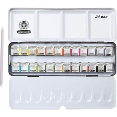 Schmincke Akademie Watercolour Paint Box, Full Assortment 24 x 1/2 Cups + Estompen Paper Wiper