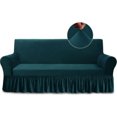 Skaists Jolly Spandekss dīvāna pārvalks ar svārkiem Super mīksts 1 gab., samta, tumši zilā krāsā Dīvāna pārvalks Dīvāna pārvalks Stretchy Universal Couch Cover for Living Room Easy Fit Mazgājams mēbeļu dīvāna aizsarglīdzeklis