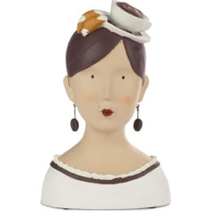 Badeno kolekcijos damos galva su taure 28 cm baltas / rudas gipsinis biustas Dekoratyvinis stovas
