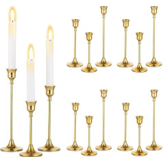 Sziqiqi Candle Holder Zelta 15 sveču turētāju komplekts svecēm, misiņa sveču turētājs Metāla sveču turētājs Ziemassvētku galda dekorēšanai Ēdamgalds Mantle kāzu ballītei