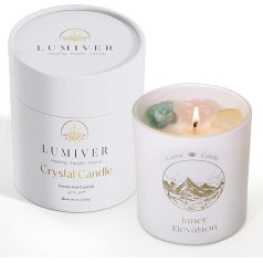 Aromatizēta svece stiklā Lavender Vanilla ar dārgakmeņiem Green Fluorite, Rose Quartz & Citrine, Natural Soy Wax, ilgtspējīga, dāvanu iesaiņojums, dāvana sievietēm