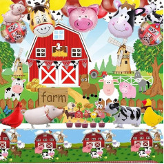 Farm Animals Theme Party Decorations Farm Barn Animals Background Banner Farmhouse Animals Decor Party galdauts Cupcake Toppers Balonu arkas virtene komplekts bērniem Lauksaimniecības dzīvnieki Govs