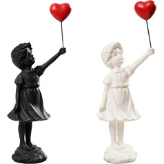 DANETI Statue Flying Balloon Girl Figure, Banksy Home Decor Modern Art Sculpture Resin Figure Craft Ornament White Black